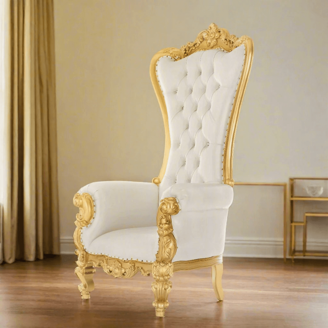 Regal White & Gold Throne Chair